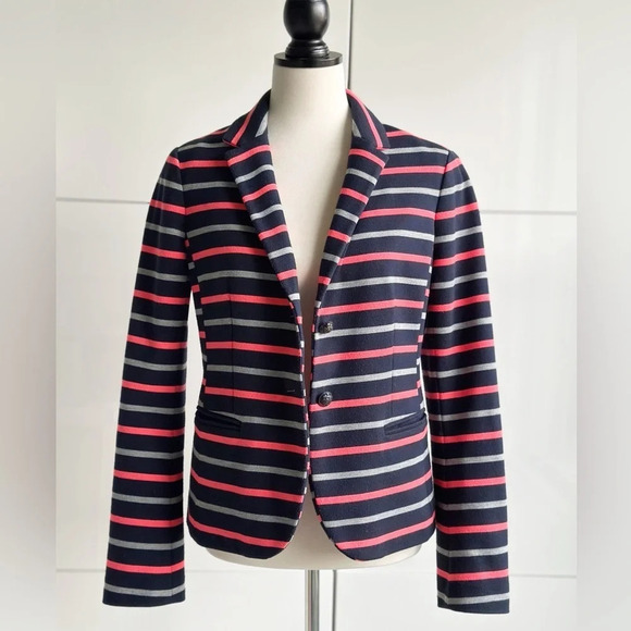 Gap Academy Knit Blazer Navy With Coral and Gray Stripe, Size 6 - Picture 1 of 10